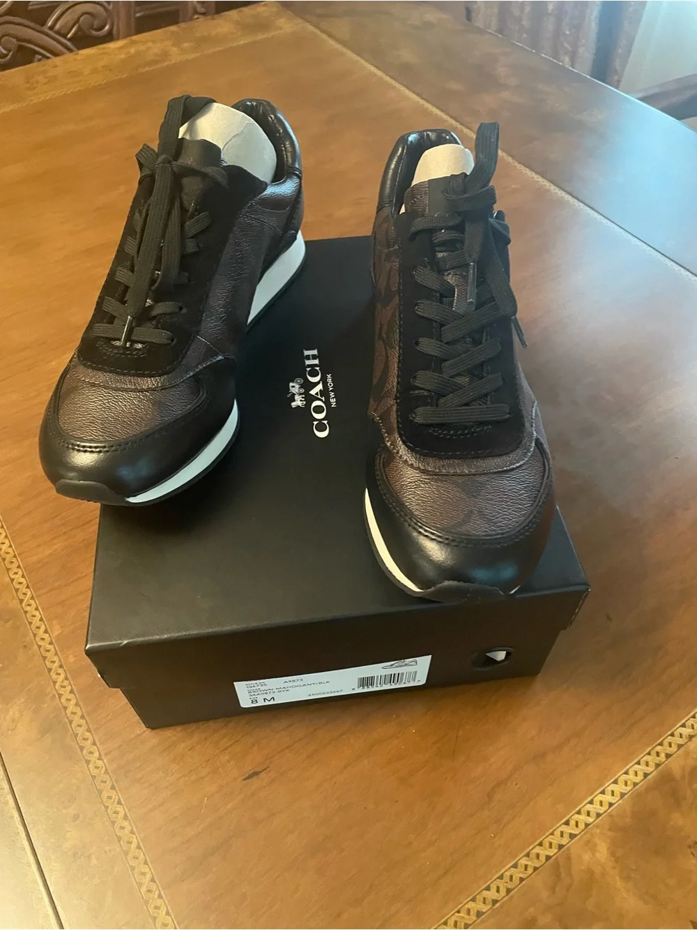 Coach Rebecca women’s Brown/ Black Logo Casual Leather Lace-Up Sneakers